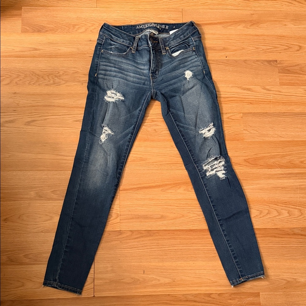 American Eagle Outfitters Dark Blue Distressed Skinny Jeans